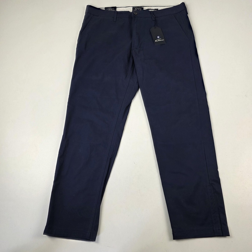 Ben Sherman Pants Mens 34x30 Blue Slim Chino Stretch Flat Front Smart Casual